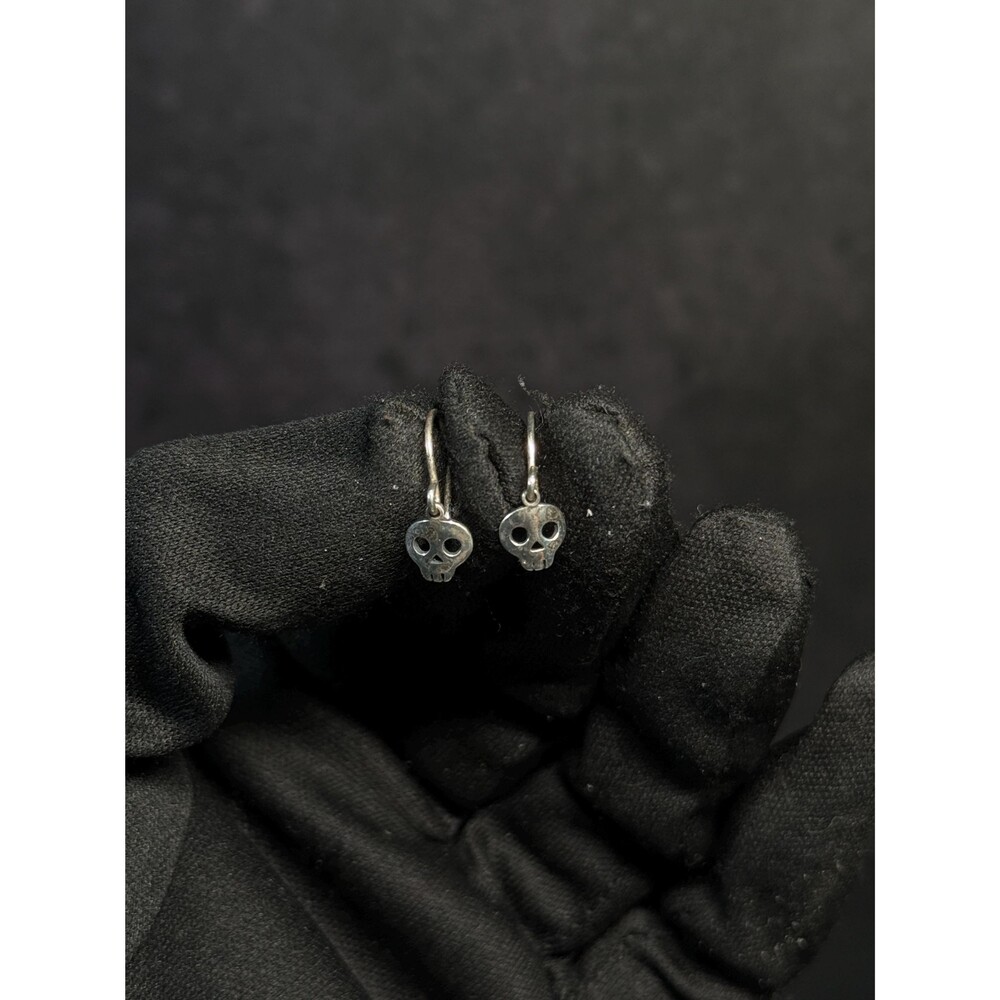 Pandora Sterling Silver Skull Dangle Earrings Halloween Gothic
